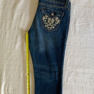 a.n.a Dark Blue Straight Leg Jeans with Embroidery with shine Diamond Stones